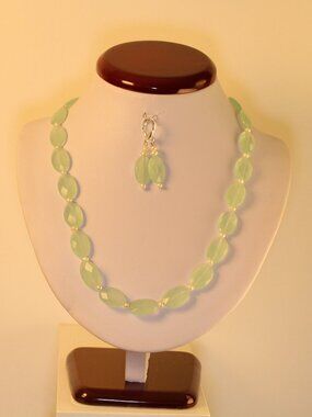 Natural Chalcedony Faceted Oval & Fresh Water Pearl Gemston Necklace 18-20"